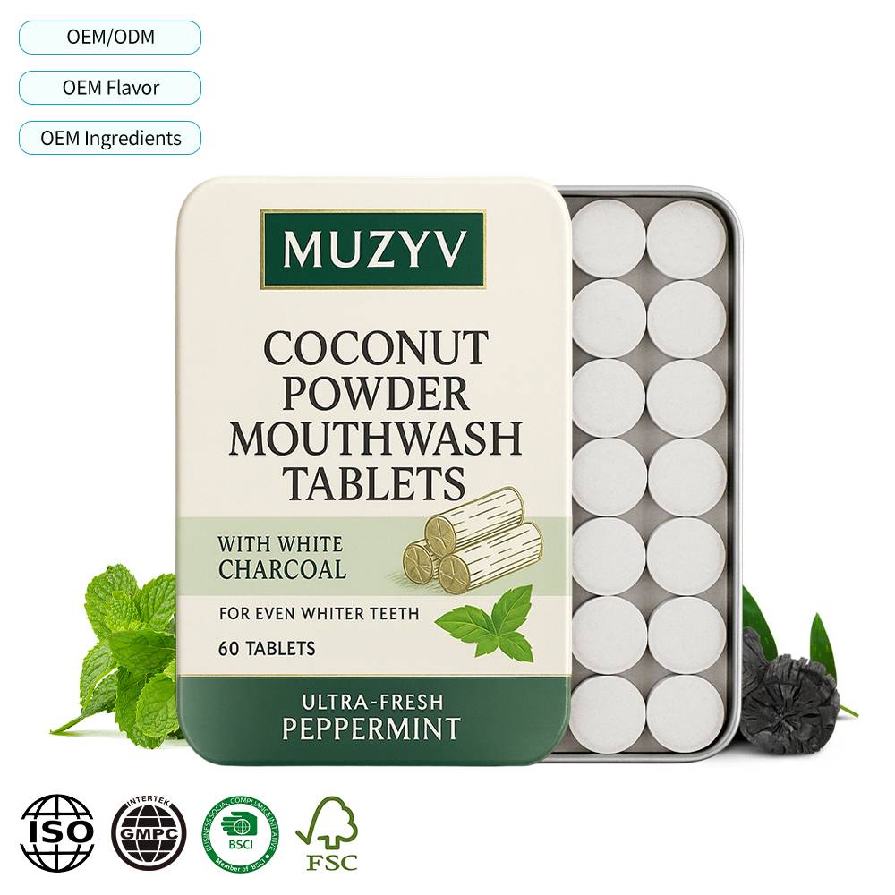 Chewable White Charcoal Coconut Mouthwash Tablets