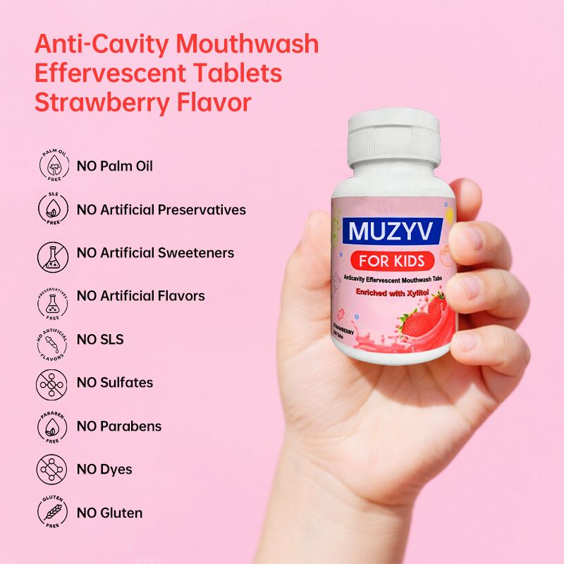 Strawberry Effervescent Mouthwash Tablets Travel-Friendly Oral Rinse for Kids