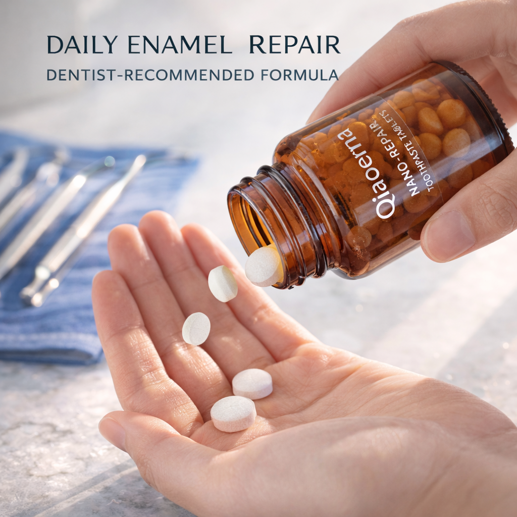 qiaoerna nano hydroxyapatite sensitive teeth repair tablets ingredient closeup