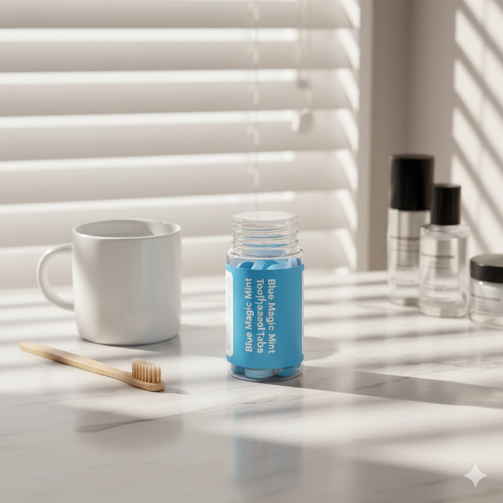 Bamboo brush with mint toothpaste tab