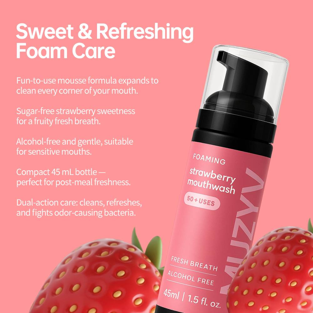 Strawberry Mousse Mouthwash – Alcohol-Free Foaming Rinse for Fresh Breath