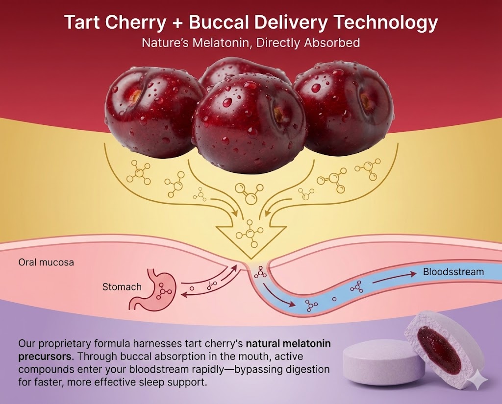 Tart Cherry Buccal Absorption Technology Diagram
