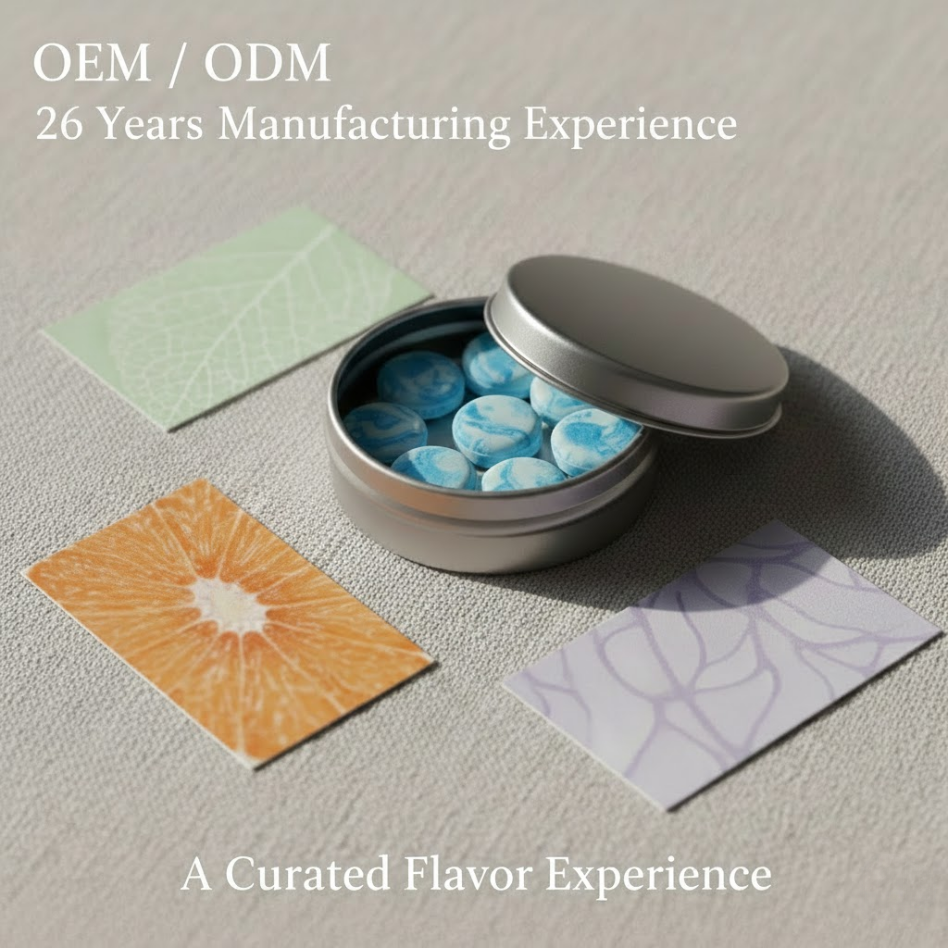 Curated flavor cards with whitening pearls