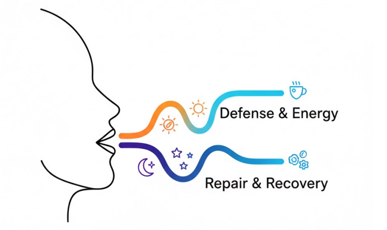 Oral Circadian Rhythm Day Night Defense Repair Diagram