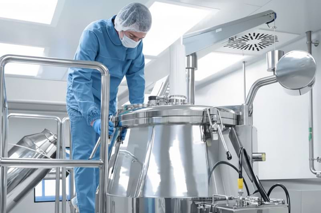 Technician sampling oil pulling mouthwash for QC testing