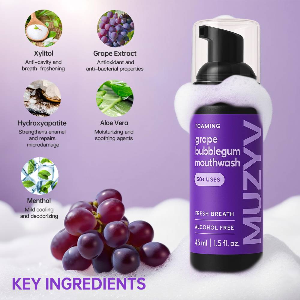 Grape Bubblegum Mousse Mouthwash – Fun Foaming Rinse for Fresh Breath