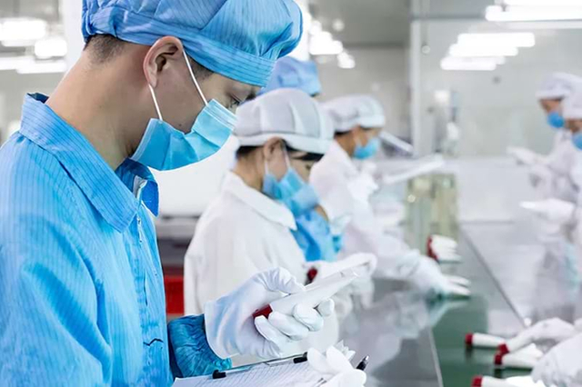 Cleanroom corridor in oral care GMP plant, ISO22716 certified