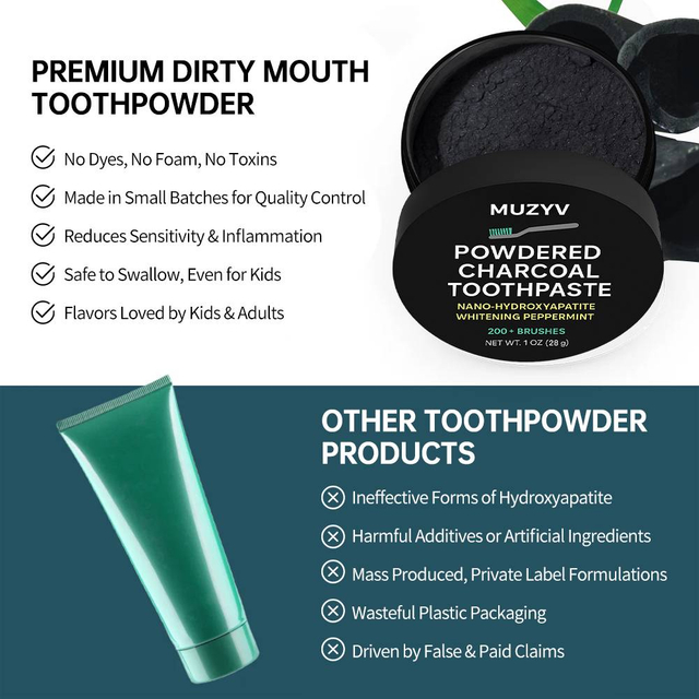Activated Charcoal Tooth Powder with Nano-Hydroxyapatite