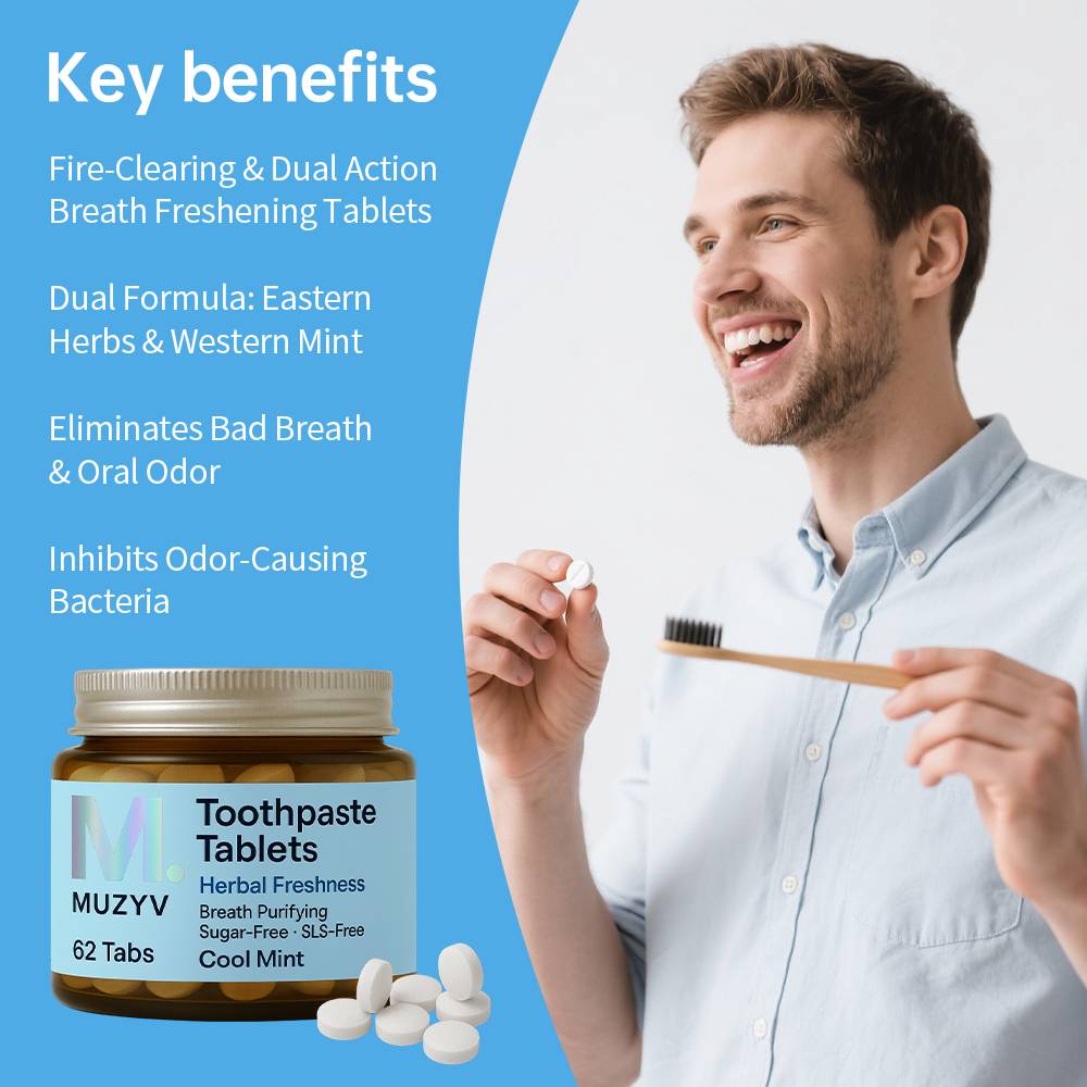 Herbal Fresh Breath Toothpaste Tablets for Daily Oral Care | Plant-Based Solid Toothpaste