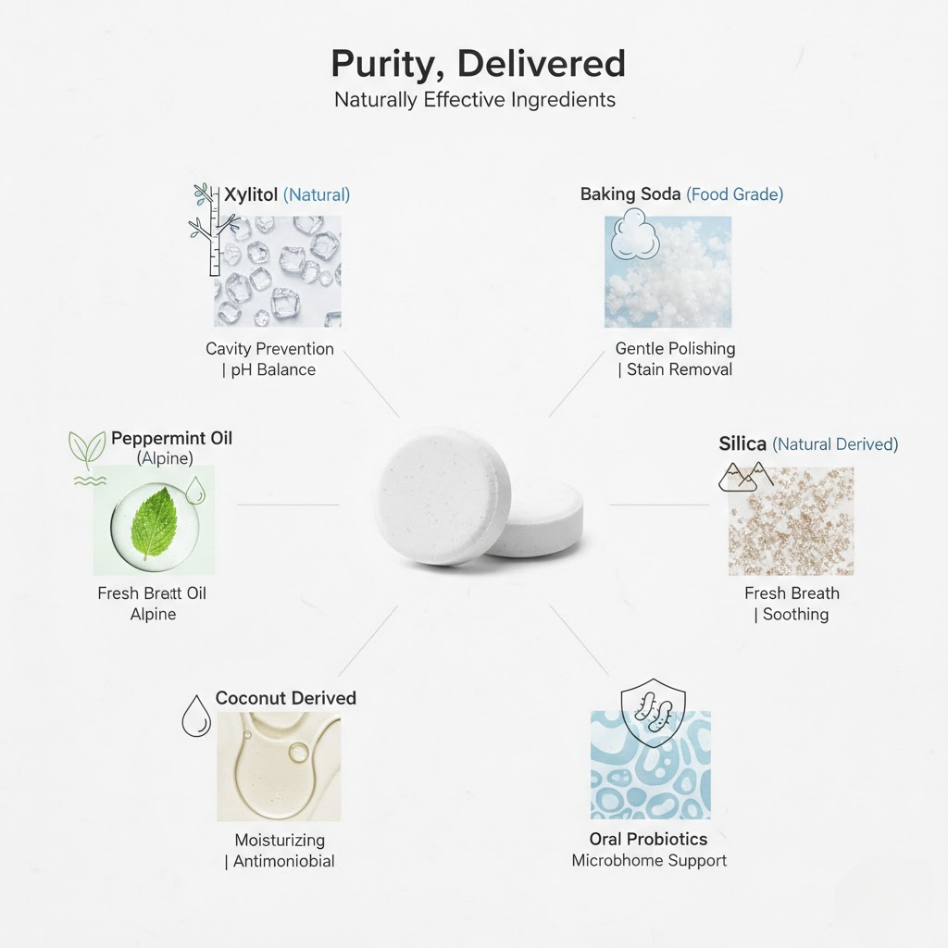 Qiaorna Toothpaste Tablet Ingredients Infographic Diagram