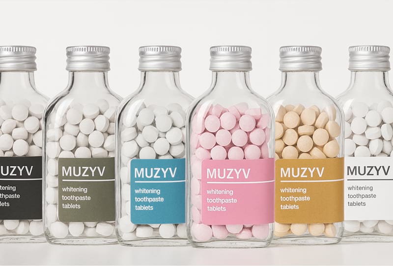 Color labeling options for whitening toothpaste tablets bottles