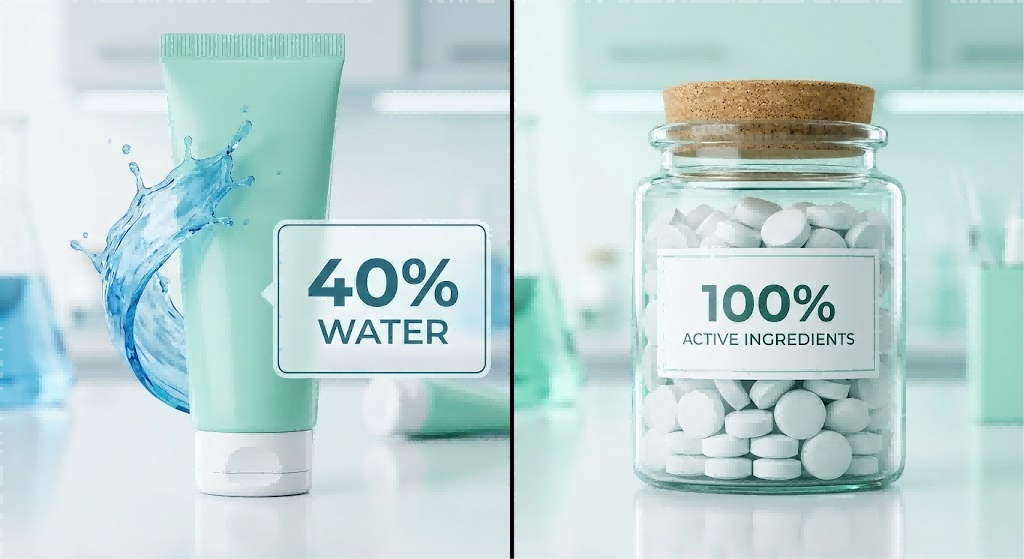 Waterless Toothpaste Formula vs Traditional Paste