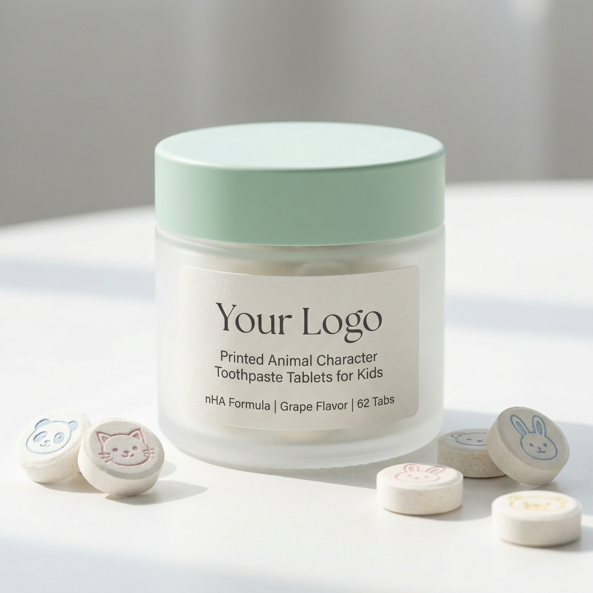 Hydroxyapatite Printed Animal Character Toothpaste Tablets for Kids