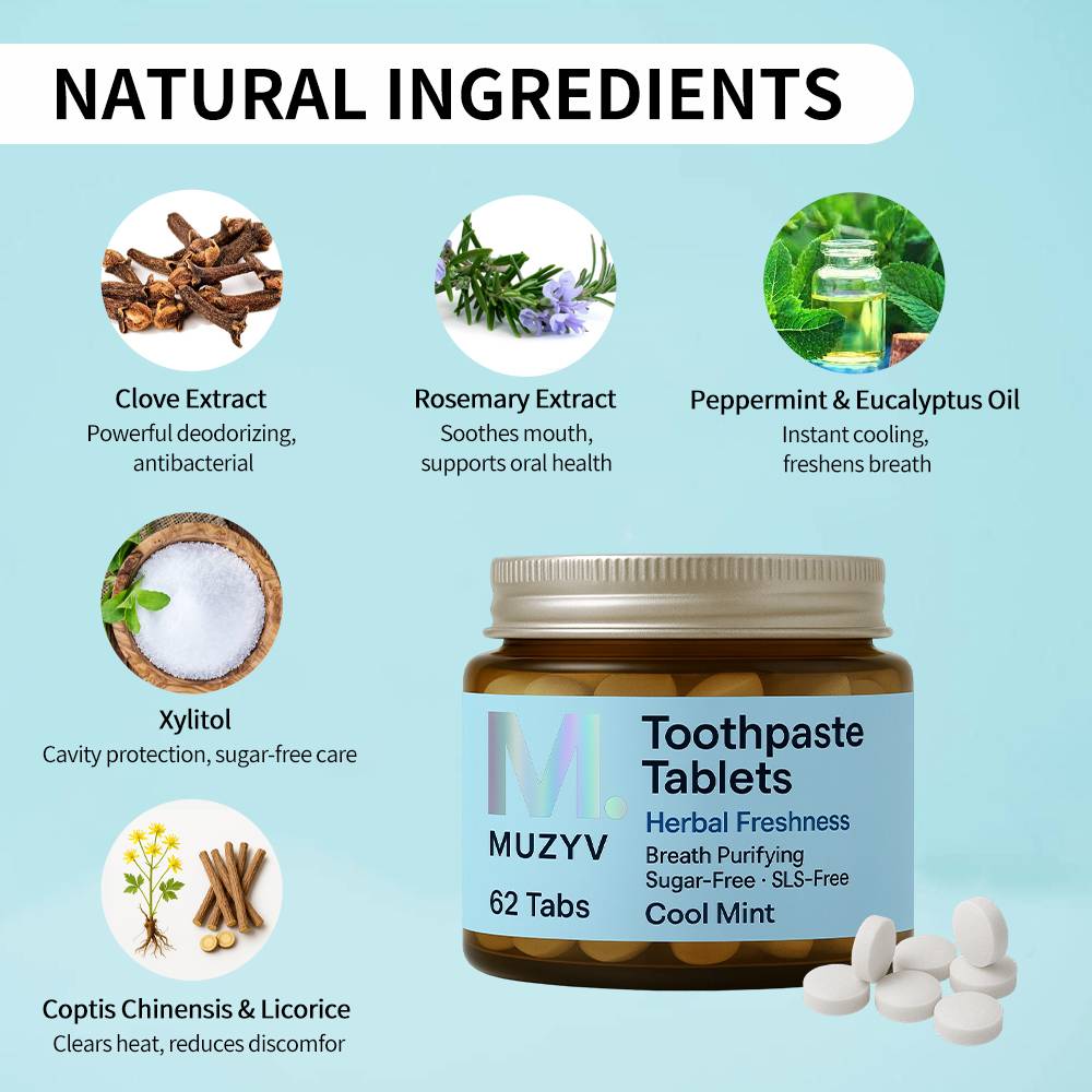 Herbal Fresh Breath Toothpaste Tablets for Daily Oral Care | Plant-Based Solid Toothpaste