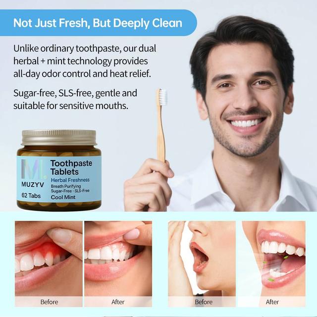 Herbal Fresh Breath Toothpaste Tablets for Daily Oral Care | Plant-Based Solid Toothpaste
