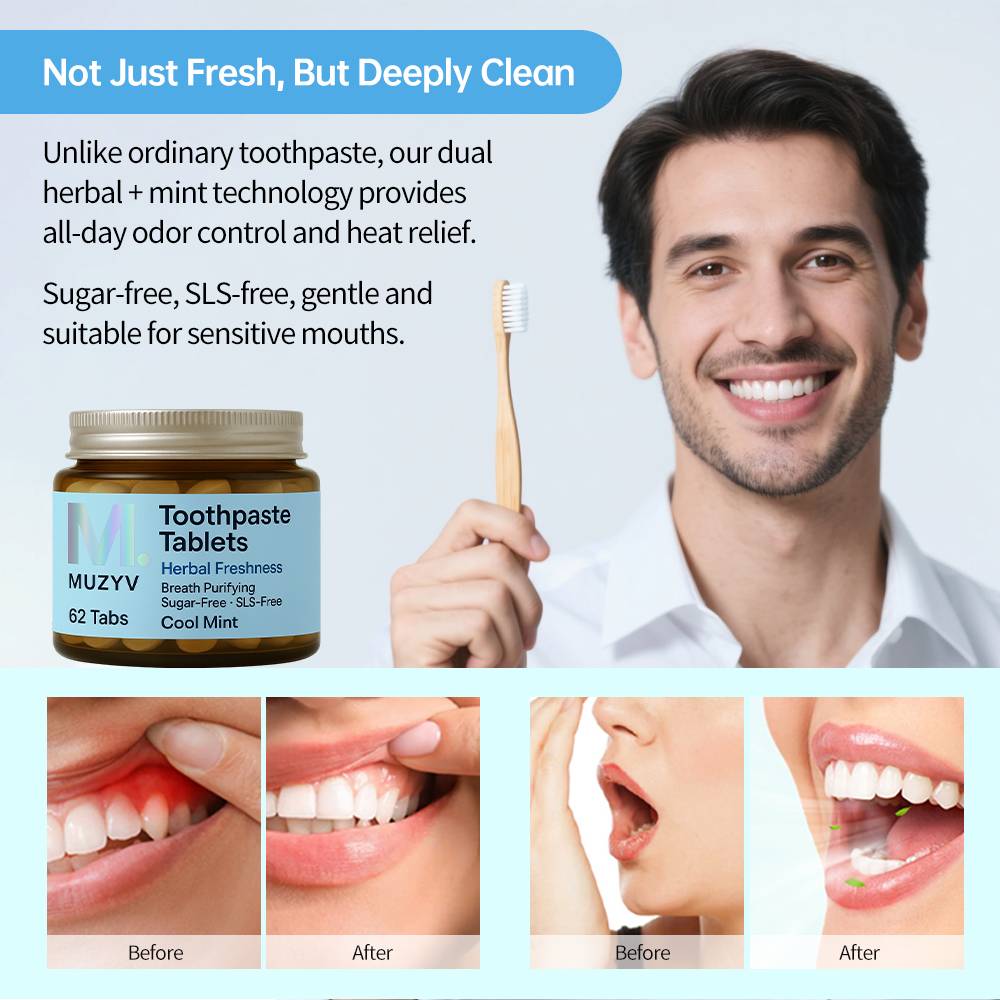 Herbal Fresh Breath Toothpaste Tablets for Daily Oral Care | Plant-Based Solid Toothpaste