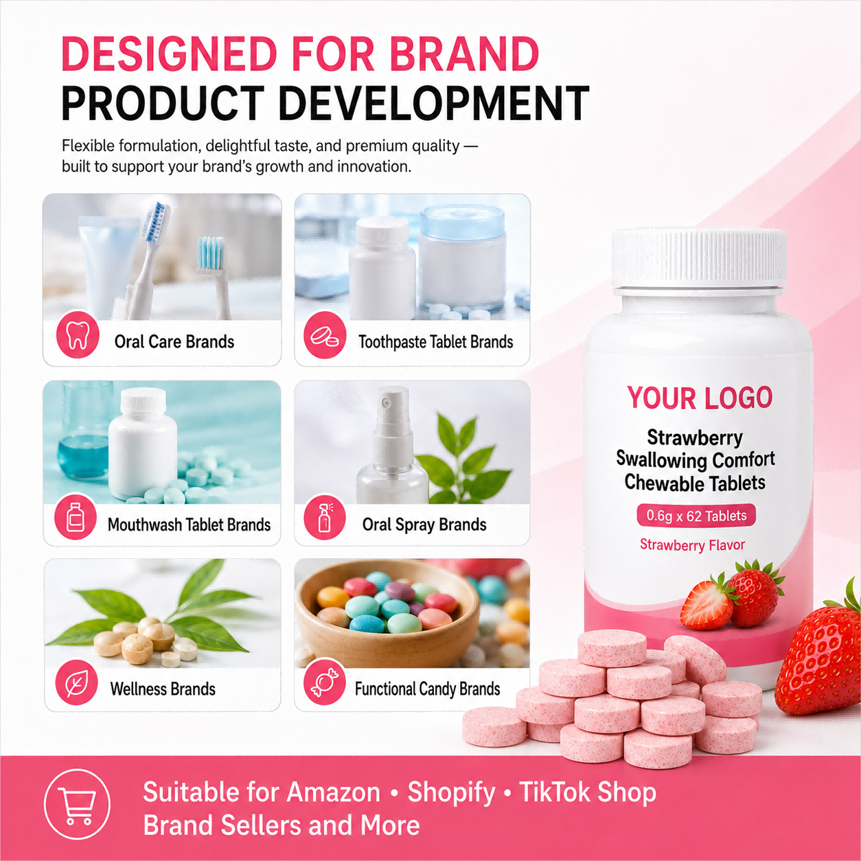 Private Label Strawberry Oral Comfort Chewable Tablets Smooth Mouthfeel Formula OEM ODM Oral Care Manufacturer