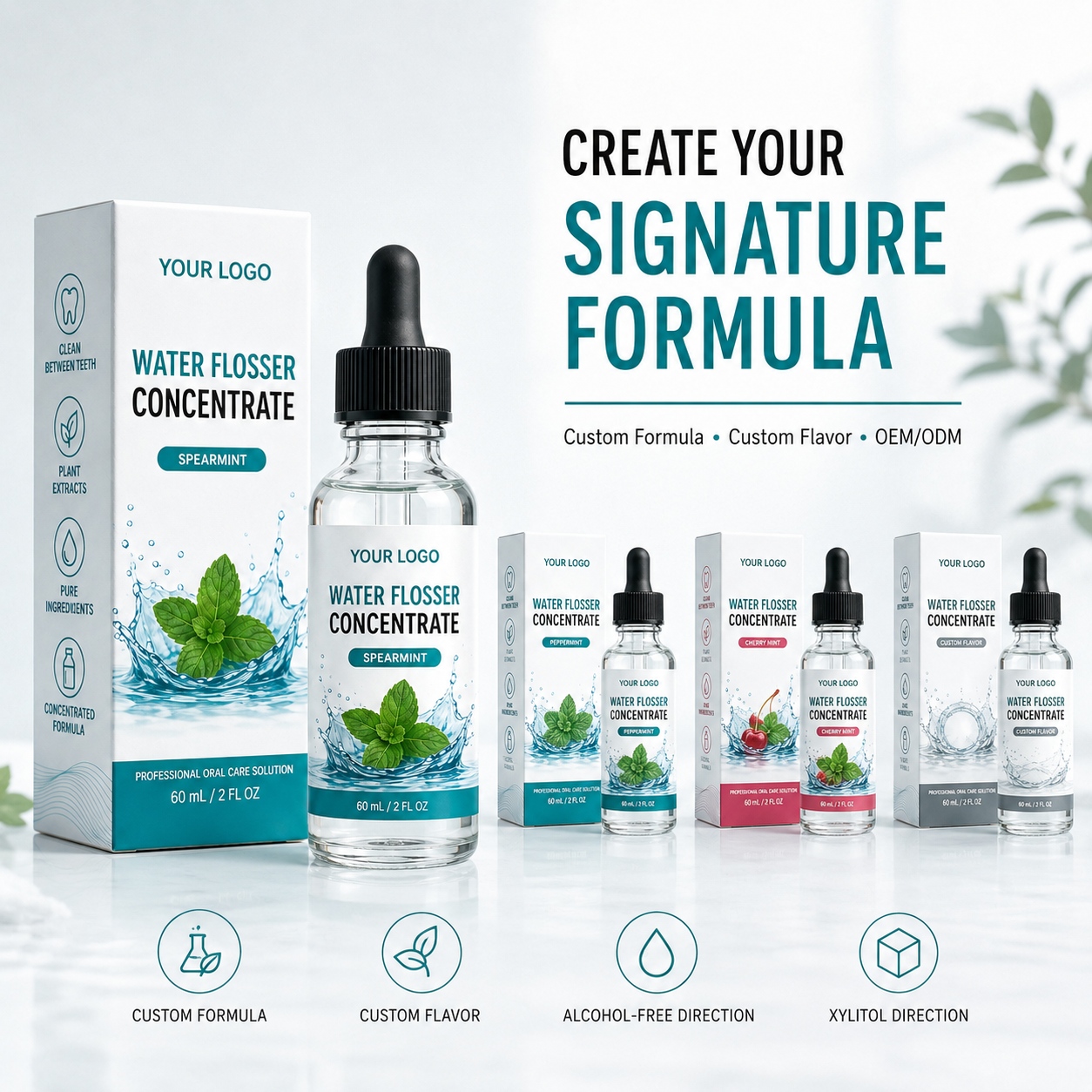 Private Label Concentrated Mouthwash Drops for Water Flosser 60ml Custom Formula OEM ODM Oral Care