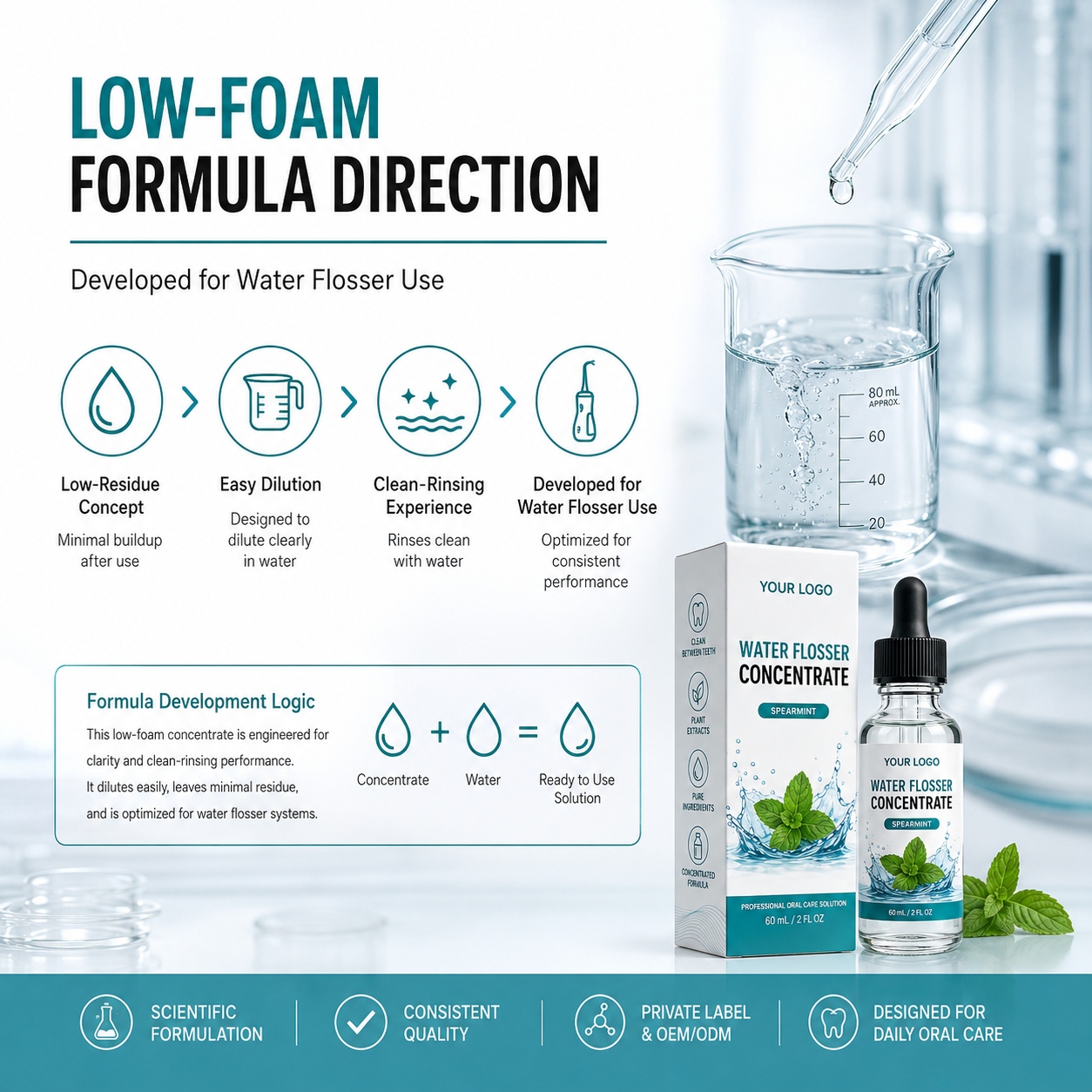 Private Label Concentrated Mouthwash Drops for Water Flosser 60ml Custom Formula OEM ODM Oral Care